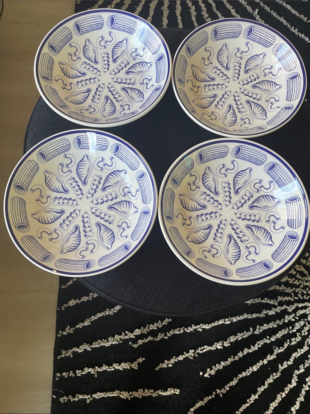 La Primula Blue & White Pasta-Themed Ceramic Serving Bowls - Set of 4